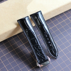 Black Alligator Watch Strap 24mm,22mm,21mm,20mm,19mm,18mm,16mm Alligator Watch Band. Luxury Alligator Strap for men women Zermatt lining