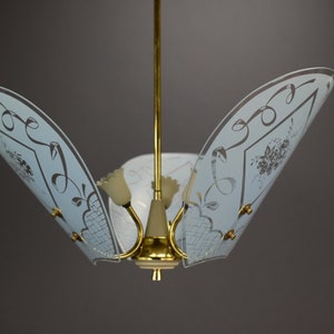 Vintage Brass Chandelier from 1950&#39;s, Art Deco 3 Arm Hanging Lamp, Retro Decor, Mid Century Century Ceiling Lamp, Modern Chandelier, MCM