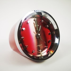 Vintage Rhythm Table Clock, Space Age, Red Vintage Clock, Japan, Model 51116,Mid Century Modern Design, Atomic Clock, Mehanical Clock, Retro