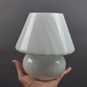 Pair of Vintage Mushroom Glass Bedside Lamps, Swirl Table Lamp, Vintage Nightstand Lamp, Striped Light, Soft Blue Glass Lamp, Vintage Lamp