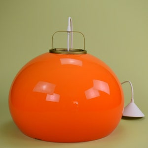 Meblo Guzzini Lucerna Hängeleuchte, Design Vintage Lampe, Orange Space Age Licht, Atomic Light, Mid Century Modern Deckenlampe, MCM