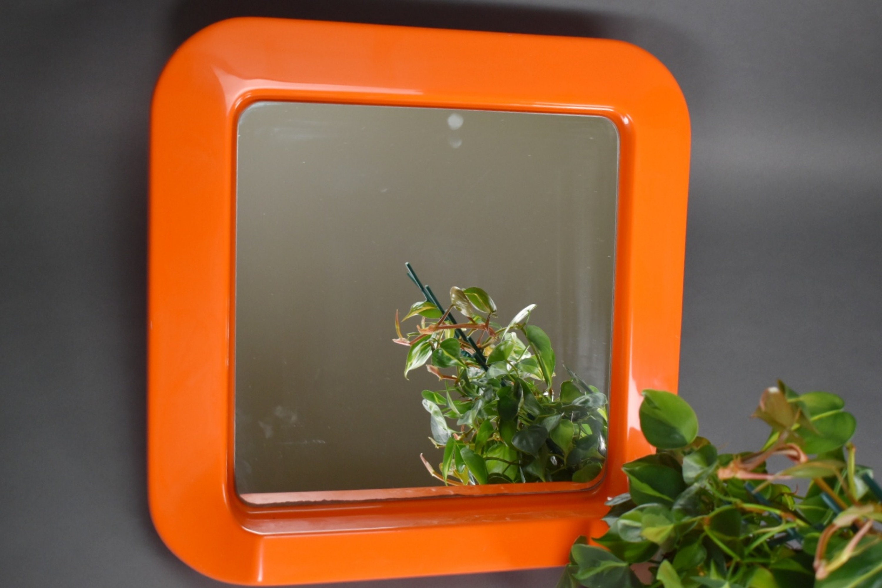 Vintage Space Age Square-shaped Orange Plastic Mirtor,pop Art