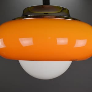 Vintage Meblo Guzzini Orange Pendant Light, MCM Hanging Lamp, Atomic Light Design, Orange Plastic Light Fixture, 70&#39;s Light Design, Retro