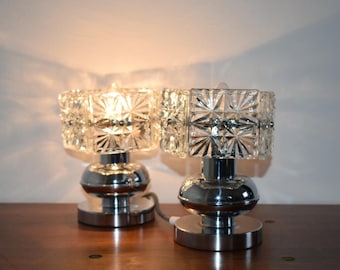 Vintage Kinkeldey-kristallen tafellampen, chromen voet, jaren 60, paar