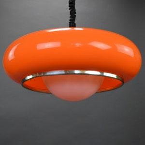 Vintage UFO Orange Pendant Lamp, Mid Century Modern Large Hanging Lamp, Space Age Ceiling Fixture Light, Yugoslavia in 1970&#39;s, Atomic Light