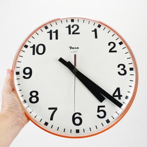 Vintage Large Plastic Wall Clock by Insa, Orange Space Age Wall Clock, Made in X in the 70s, Space Age, Atomic Age, Orange Vintage Clock