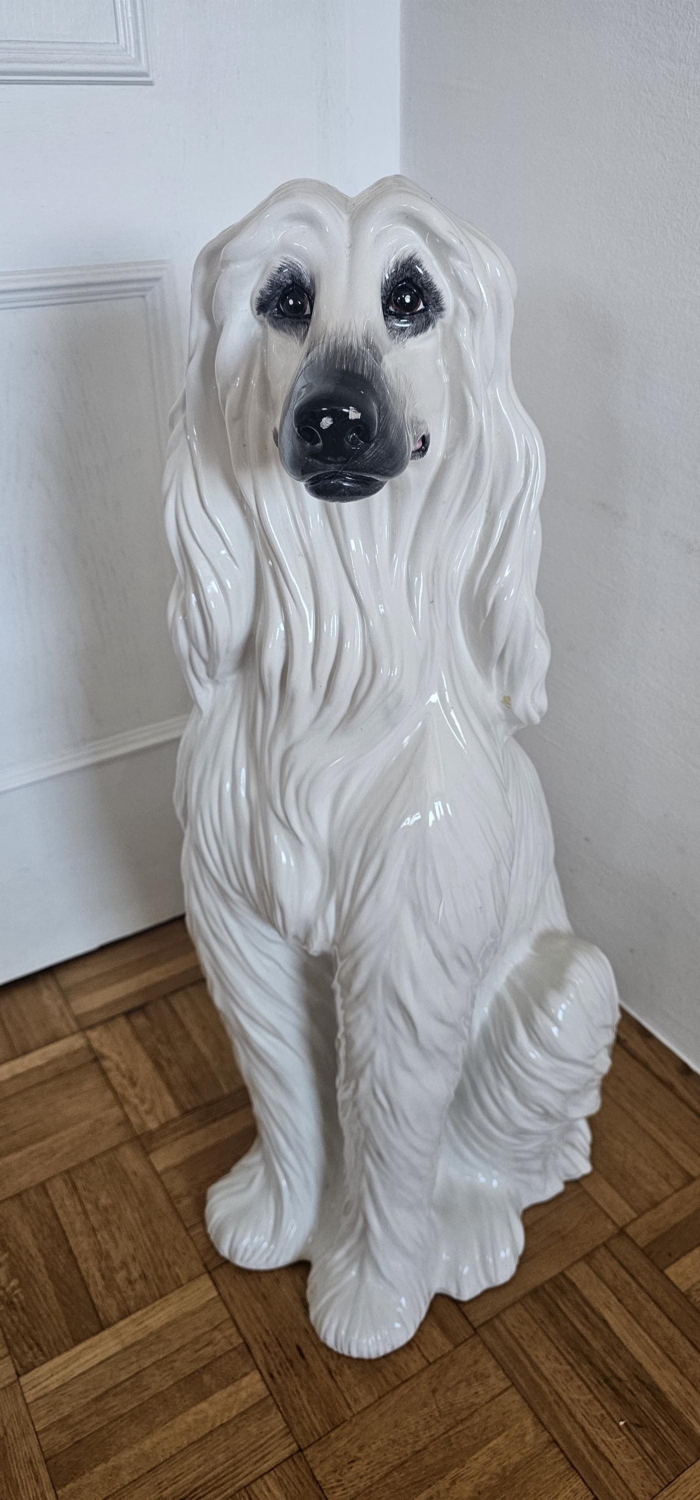 1970年代イタリア製アート陶器製アフガンハウンド像/大型ホワイト