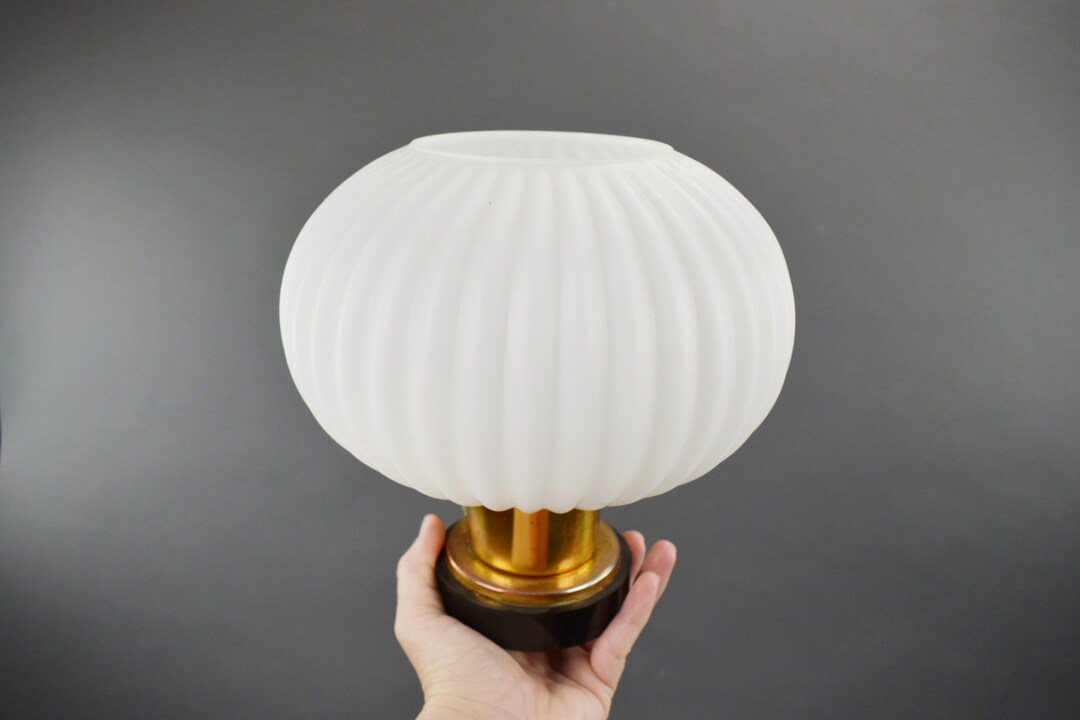 Vintage Milk Glass Nightstand Lamp, Lampion Shade, Retro Nightstand