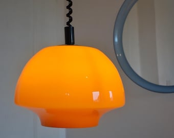 Vintage Orange Opalglas Pendelleuchte, Mid-Century Modern Hängelampe