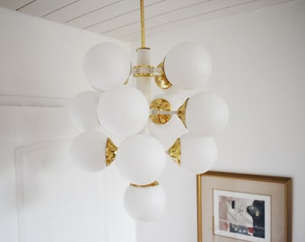 Vintage Sputnik Chandelier: White & Brass, Space Age Lighting