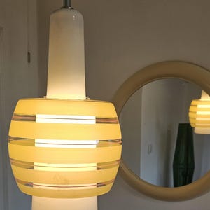 Vintage Opaline Glass Pendant Light Fixture/ Yugoslavia Ceiling 70&#39;s Lamp/ Space Age Hanging Lamp/ Retro 1970&#39;s Lightning/ Mid Century Lamp