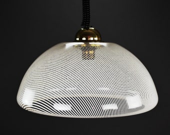 Vintage Meblo Hanging Lamp, White Stripe MCM Pendant Light, Space Age Lighting