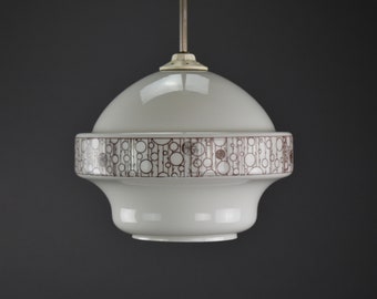 Vintage Opaline Glass Chandelier, Retro Farmhouse Pendant Light, MCM