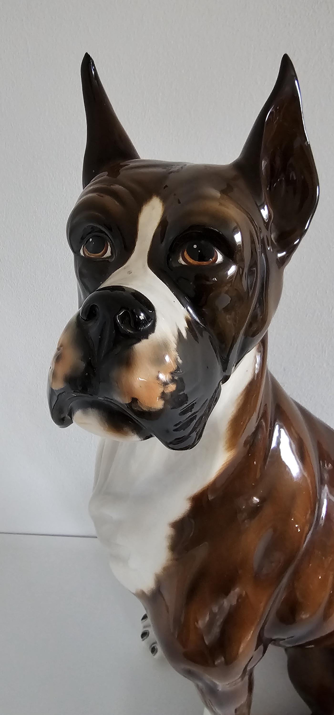 ヴィンテージ 70年代 イタリア製 陶器製 ボクサー犬 像 等身大 