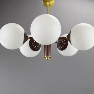 5 Light White Globes Sputnik Hanging Lamp, Ceiling Lamp Fixture, Yugoslavia Emi Poljčane from 1970&#39;s, Space Age Sputnik Chandelier, MCMLamp