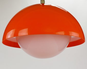 Space Age Design Ceiling Lamp, Made in 70's, Mid Century Light Fixture, You Lamp Design, Orange and White Vintage Pendant Lamp, Retro Lamp