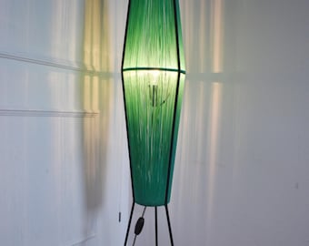 Mid-Century Space Age Floor Lamp, Green Plastic Thread Shade