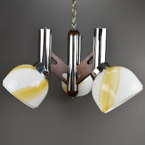 Amazing Vintage Hand Blown Chandelier, Rustic Light Fixture, Mid Century Modern, Vintage Wooden Pendant Light, Rare Vintage Chandelier, MCM