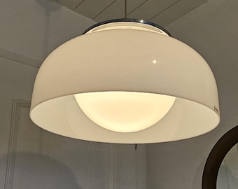 Vintage Meblo Guzzini White Plastic Pendant Light, Luigi Massoni MCM Design