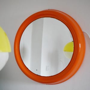 Orange Vintage Wall Mirror with Lightbulbs/ XL Mid Century Moderen Plastic Mirror/ Space Age Mirror/ Extra Special MCM Wall Mirror/ Retro 70