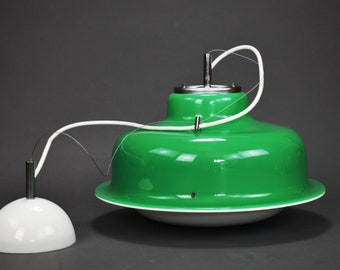 Uiterst zeldzame originele hanglamp van Meblo/Guzzini, groene en witte plastic lamp, Space Age lichtontwerp, vintage jaren '70 lichtarmatuur