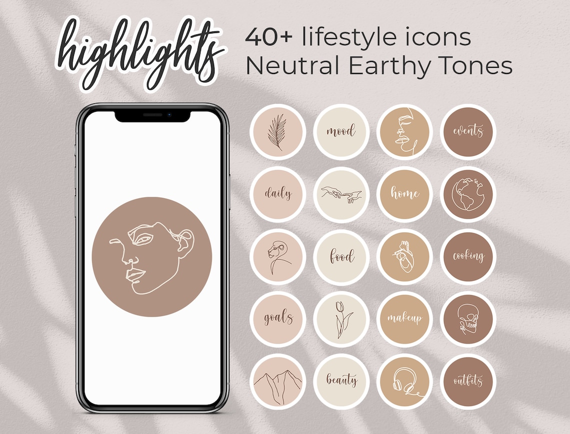 40 Line Art Highlight Covers For Instagram Beige And Earthy Etsy