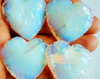 Corazón de opalita para joyería, corazón de opalita en forma de media luna, cristal curativo, piedra de corazón tallada, piedra preciosa metafísica para tallar joyas.