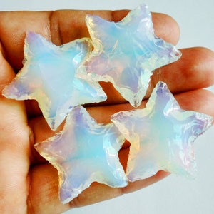 Opalite Star - Jewelry Opalite Crescent Star - Opalite Star Healing Crystal Star Stone -  Metaphysical Carving Gemstone for Jewelry