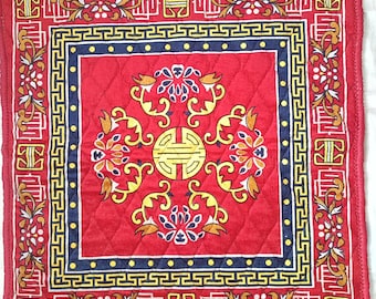 Puja Ashan, Puja Ashan de terciopelo rojo, tapete espiritual para sala de pooja, tapete de oración para templo