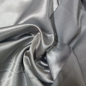 Silver Gray Silk Satin Polyester Fabric, Faux Mulberry Silk, Lightweight Silk Satin Fabric for Bridal dressess