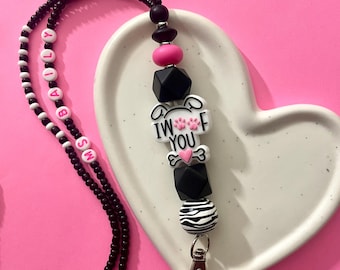 Lanyard teacher gift, custom necklace, bead necklace, key chain holder, badge reel, personalized id holder, beaded necklace, dog lovers