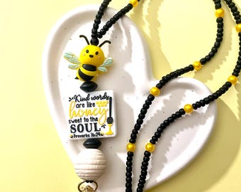 Bumble bee lanyard, teacher gift, key fob, name badge reel, badge holder