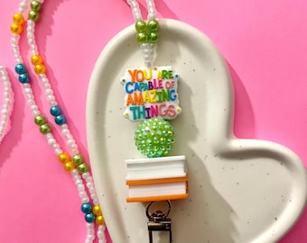 Lanyard teacher gift, key chain holder, badge reel, personalized id holder, beaded necklace