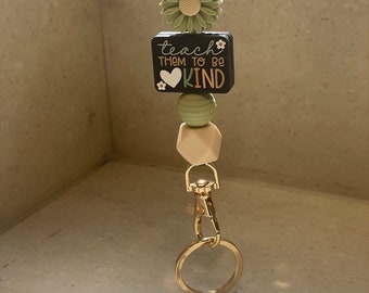 Daisy Teacher Lanyard: Macrame Beaded ID Badge Holder