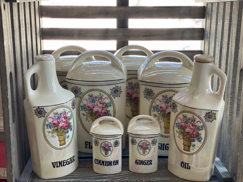 Vintage Lusterware Czech Made Canister Set Eight Canisters Etsy