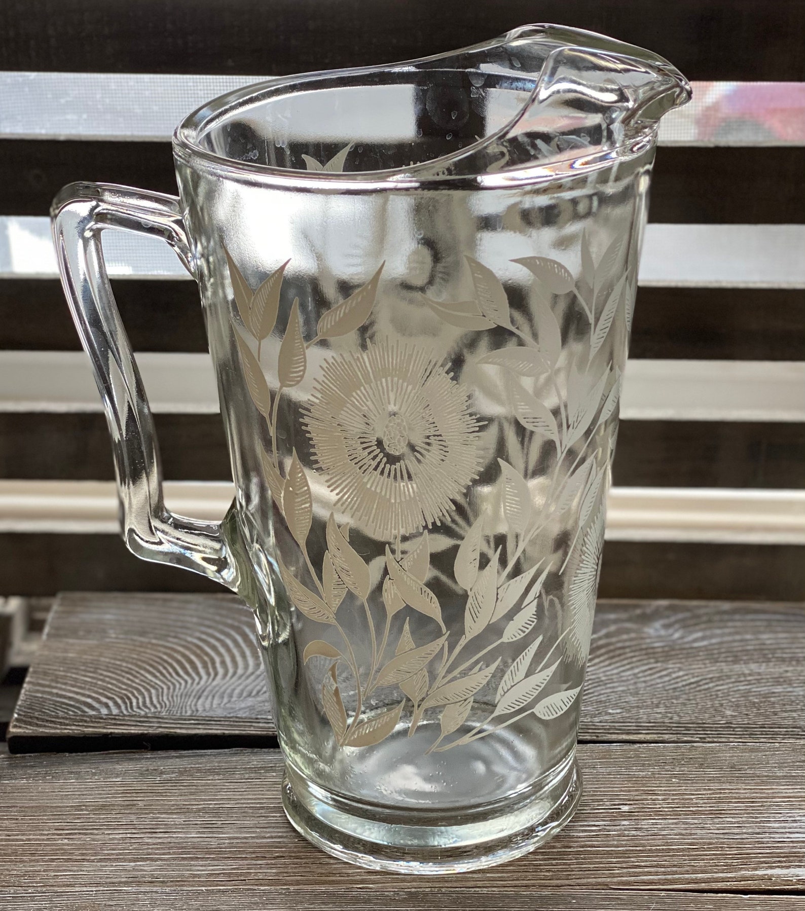 Vintage Glass Lemonade Pitcher with dandelion design Etsy