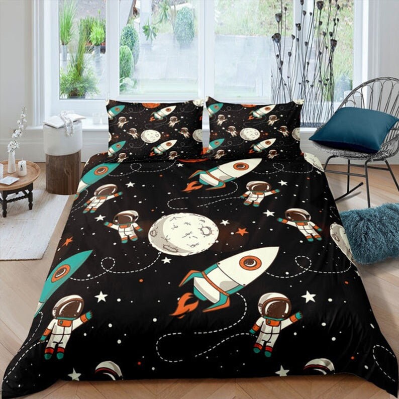 Best Space Astronaut Comforter Print Bedding Set Galaxy World Etsy