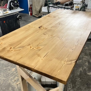 Chunky Oak Colour Top Table Solid Wood Industrial Rustic Kitchen Dining Handmade