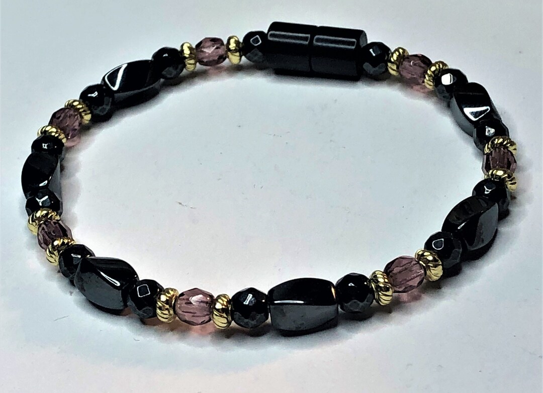 Purple Crystals Magnetic Therapy Bracelet With High Power - Etsy