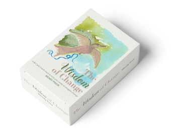 May include: A box for a 44-card oracle deck called "The Wisdom of Change" by Wendy Prior. The box features a watercolor illustration of a bird flying over a blue and green landscape.