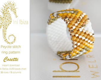 Beaded Peyote ring pattern “Cosette” for with Miyuki Delica beads – PDF digital download, the pattern is very easy to follow