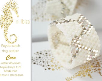 Beaded ring pattern “Coco” for Peyote – immediate PDF digital download, the pattern is very easy to follow, unique Ini Ibiza beading design