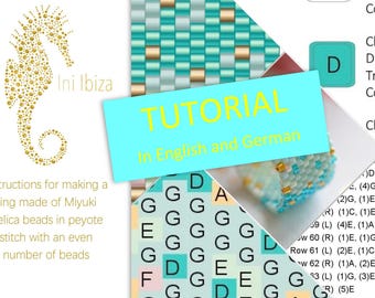 May include: A turquoise and gold beaded bracelet with a tutorial in English and German. The tutorial includes a chart with instructions for making the bracelet.