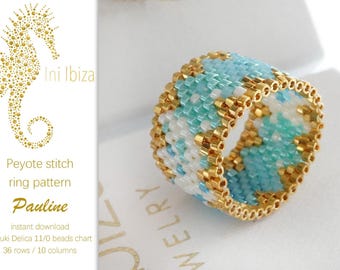 Beaded ring pattern “Pauline” for Peyote – immediate PDF digital download, the pattern is very easy to follow, Ini Ibiza design