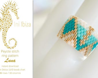 Beaded ring pattern “Luna” for Peyote – immediate PDF digital download, the pattern is very easy to follow, Ini Ibiza design
