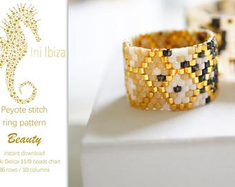 Beaded ring pattern “Beauty” for Peyote – immediate PDF digital download, the pattern is very easy to follow, colour gradient design