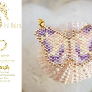 Brickstitch pattern for a pendant made of Miyuki 11/0 Delica beads,Butterfly,easy to follow detailed pdf pattern,exclusive Ini Ibiza design