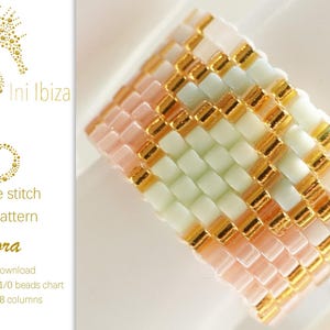 Beaded ring pattern “Nora” for Peyote – immediate PDF digital download, exclusive Ini Ibiza design in soft pastel colours and gold
