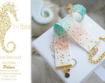 Loom bracelet pattern “Palma” for Miyuki Delica 11/0, PDF beading pattern (digital download), beadloom pattern with colour gradient