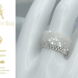Pattern for a bead ring made of Miyuki Delica 11/0 beads, Mabelle, white, silver, easy to follow pattern, immediate pdf download
